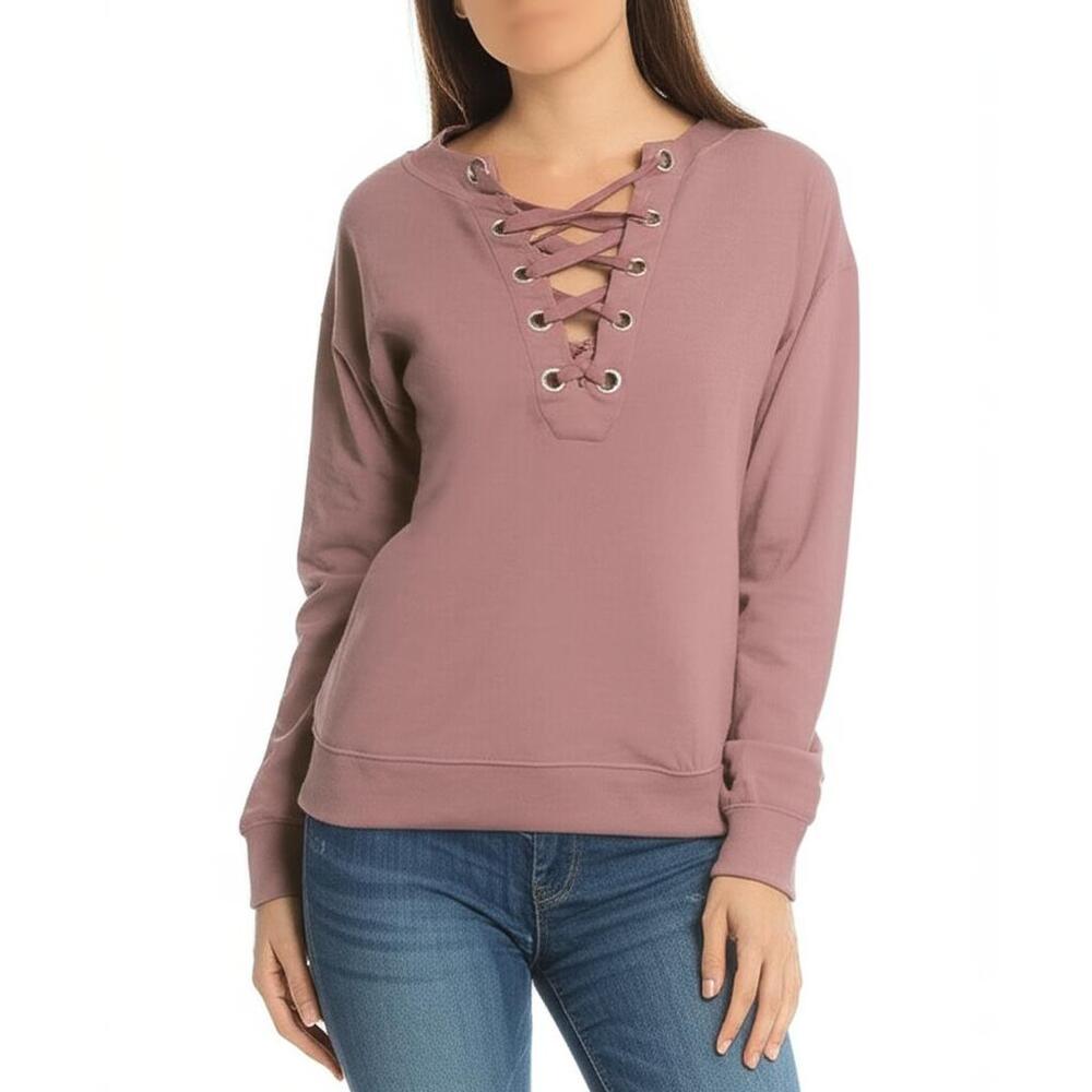 Active USA Sweatshirt Womens Size‎ S Mauve Lace Up Casual Comfort